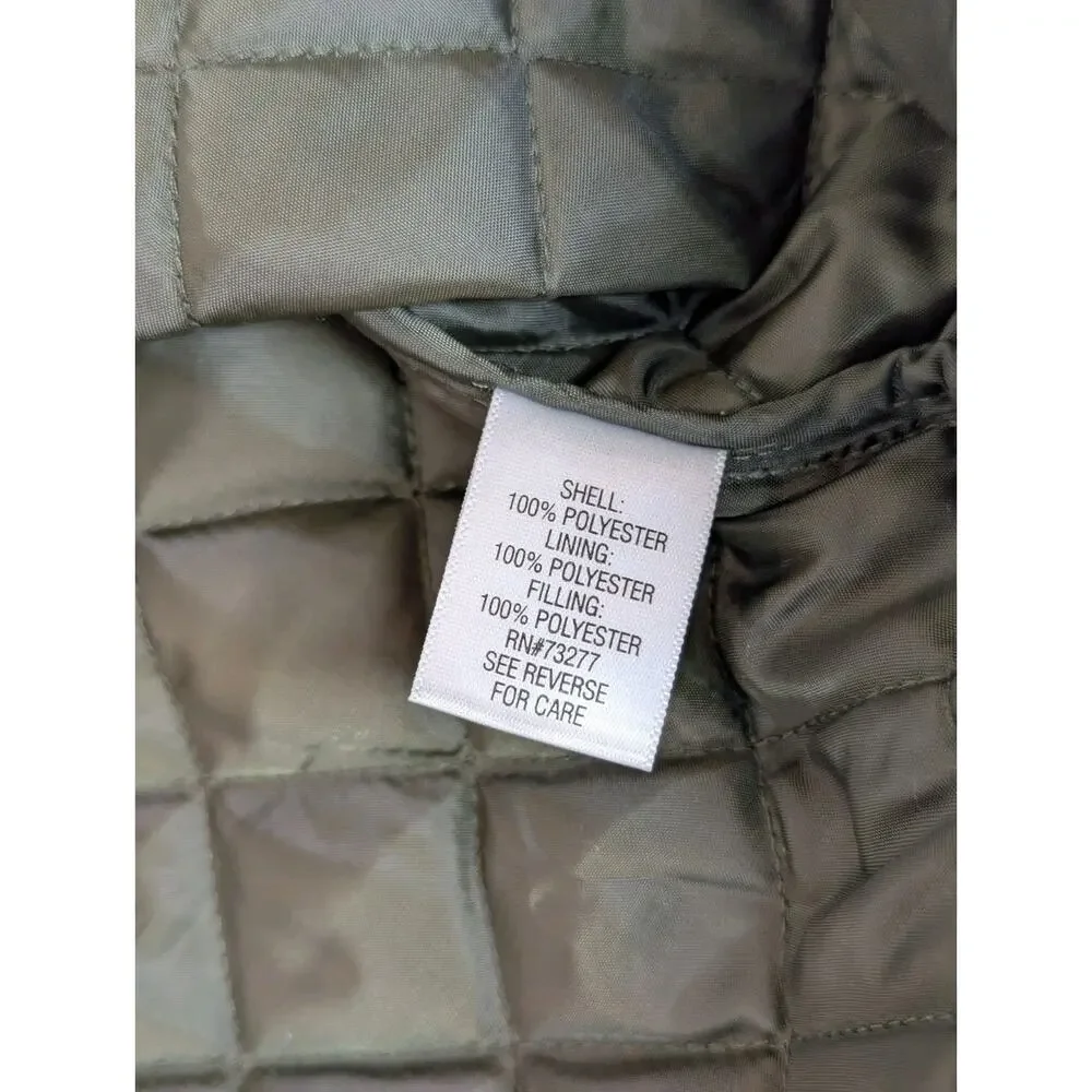 Croft & Barrow Women's Olive Green Quilted Coat Jacket Gold Snaps Size Large